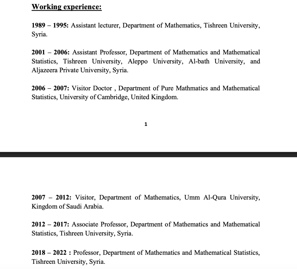 Excerpts from Dr Rami Shaheen's CV